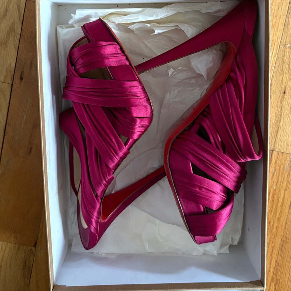 Christian Louboutin Fuchsia Satin Strappy Stiletto Heels